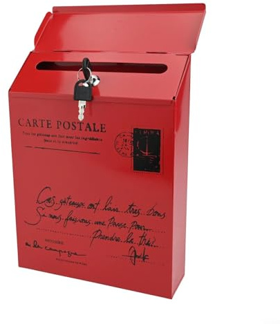ZMdooreasy Cassetta delle lettere vintage da parete con serratura e chiavi - Cassetta postale in ferro rustico per casa giardino esterni - Deposito posta impermeabile - 30x22x7cm (Rosso)