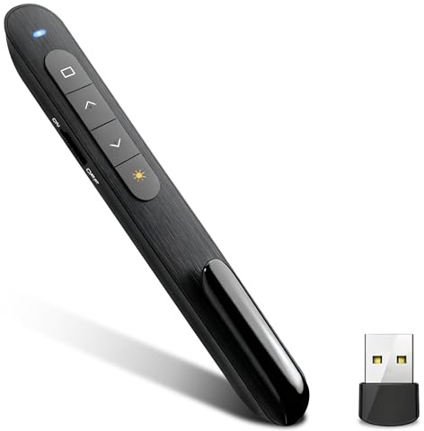 Presentation Clicker USB 2.4GHz Wireless Presenter Remote with USB Receiver, PPT Clicker Slide Advancer with Hyperlink & Volume Control, Black for Teachers, Classrooms & Meetings