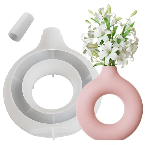 DHER vas silikon formar gör-det-själv harts formar gjutform cirkulär vas form | Kristall epoxihartsform kreativ vasuppsättning blomma enhet silikonform dekoration form