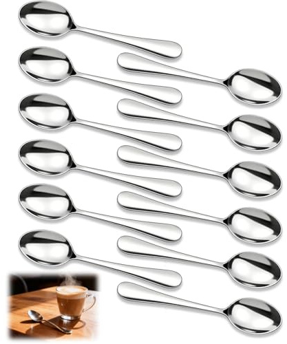 Wcawnlt Cucharas de Café de Acero Inoxidable, Set de 12 Piezas Plateadas, Pequeñas y Versátiles, Ideales para Café, Postres y Uso Diario en Hogar o Restaurante