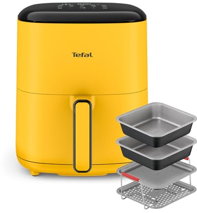 Tefal Easy Fry Max Air Fryer, 5 L Capacity, Pop Yellow - EY2452G0 + Tefal Air Fryer Accessory Set, 4 Piece, J701S444 - Black