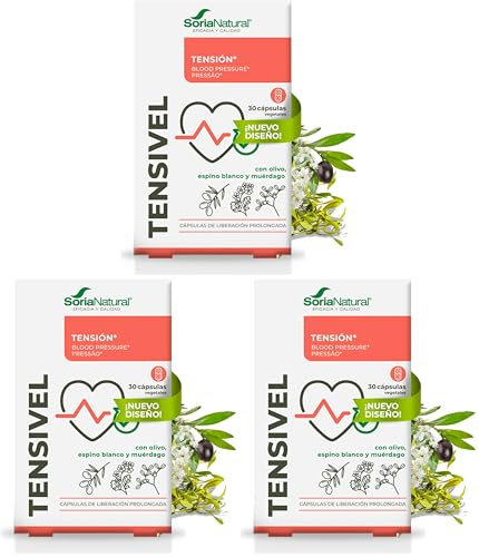 Tensivel con extracto de olivo, espino blanco y muérdago - apoyo al bienestar cardiovascular diario - fórmula vegetal equilibrada - 30 cápsulas liberación prolongada - Soria Natural (Paquete de 3)
