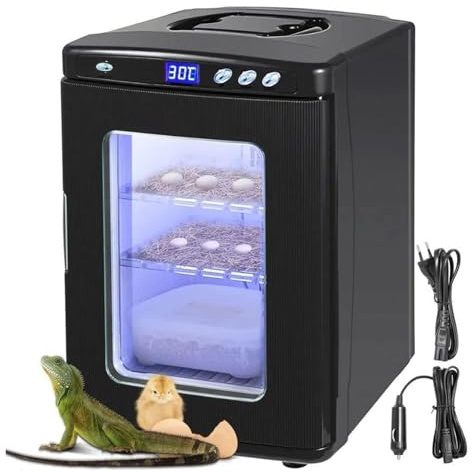 Reptilinkubator, 25 l digital termostat ägginkubator med uppvärmning och kylning, 5°C-60°C temperaturkontroll och LED-belysning för kameleonter, ödlor, sköldpaddor
