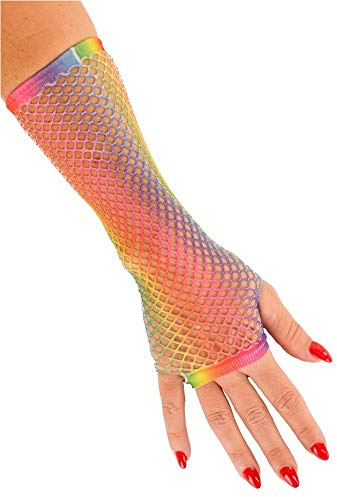 krautwear® Dam fingerlösa näthandskar handvärmare handskar långa, Regnbåge (12499), En Storlek