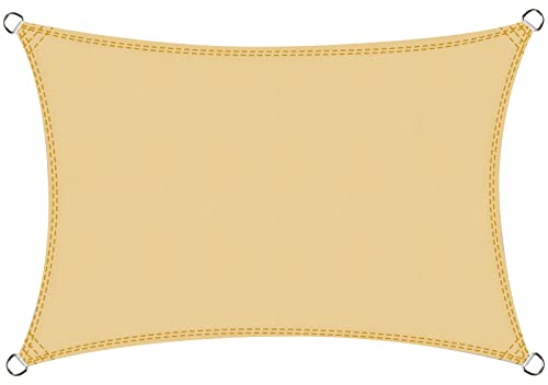 Cool Area Toldo Vela de Sombra Impermeable Rectangular 4x5m Protección UV PES Toldos para Patio Exterior Jardín Terraza-Arena