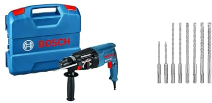 Bosch Professional Bohrhammer GBH 2-26 (Tiefenanschlag, Zusatzhandgriff, 830 Watt-Motor, SDS-Plus Werkzeugaufnahme, Handwerkerkoffer) + 8 tlg. Hammerbohrer SDS plus Set (für Beton)