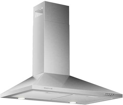 Soonye 30 Inch Wall Mount Range Hood Stainless Steel Ducted/Ductless Convertible Kitchen Exhaust Hood with 450 CFM Motor, 3 Speed Fan, LED Lighting and Dishwasher Safe Filters