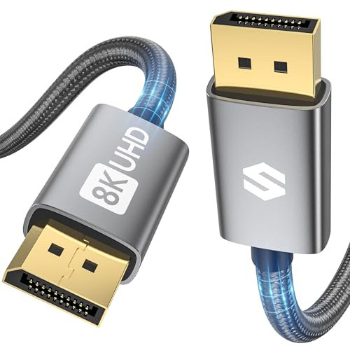 Silkland 8K Câble DisplayPort 1.4 2m, [Certifié VESA] 4K@144Hz/165Hz, 2K@240Hz, 8K@60Hz, 32.4Gbps Câble DP, HDR, G-Sync Free-Sync, DSC 1.2, Câble DP 1.4 pour 240Hz Moniteur Gaming/PC/Carte Graphique