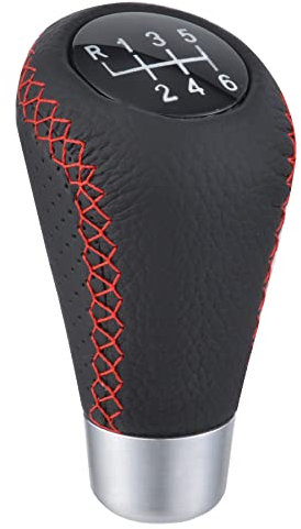 Padaodao 6 Speed Gear Knob Stitched Leather Stick Shifter Handle for Most Manual Vehicles MT at Cars, Red