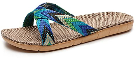 Pantoufles antidérapantes pour femme - Chaussures de bain d'été - Chaussures de plage confortables - Pantoufles en lin - Pantoufles légères - Sandales à plateforme - Pour l'intérieur et l'extérieur