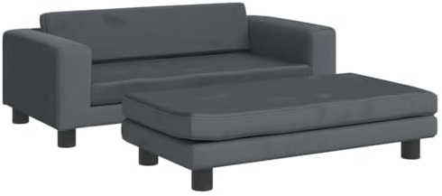 vidaXL Kindersofa mit Hocker, Couch für Kinder, Kindercouch mit runden Kanten, Kindersessel Minisofa Polstersofa Kindermöbel Sofa Kinderzimmer, Dunkelgrau Samt