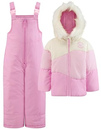 LONDON FOG girls Snowsuit With Snowbib and Puffer Jacket (7-8, Pink Print)