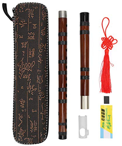 Flauta de bambú con Llave E, Exterior Pulido con Caja de Tela Nudo Chino Película de Flauta Sólida Película Protectora de Pegamento Instrumento de Viento Chino para Principiantes