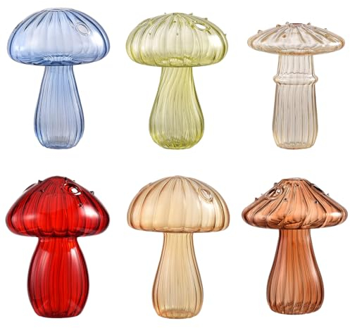 Lot de 6 Vases à Fleurs en Forme de Champignon Transparent - Vases à Bourgeons en Verre pour Plantes Hydroponiques