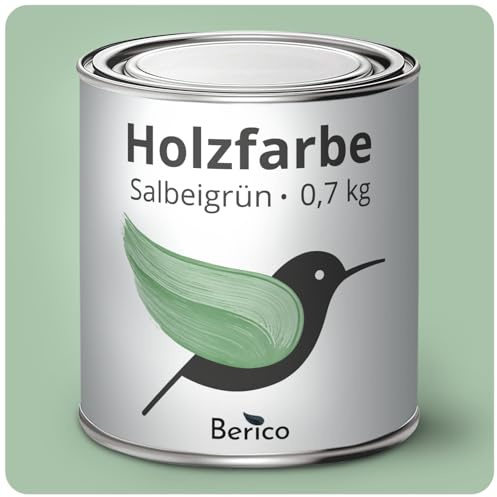 Berico Holzfarbe - Salbeigrün - 0,7 Kg - 4in1 Premium Holzlack inkl. Grundierung & Decklack - Für Innen und Außen - Robust & Wetterfest