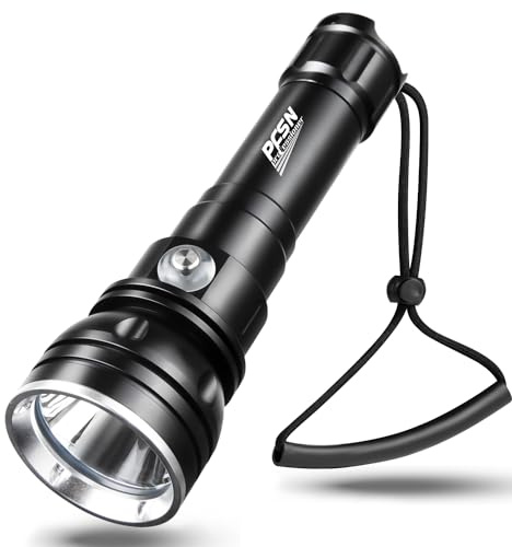 PFSN 3000 Lumens Dive Light with Lockable Switch, 150m Underwater Waterproof, 20H Runtime, 400m Long Narrow Beam, Rechargeable Professional Scuba Diving Flashlight for Night Diving, Caving, Snorkeling