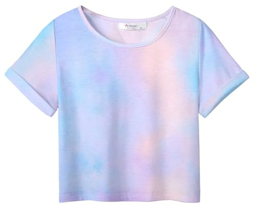Arshiner Ragazze T-Shirt Tie-Dye Bambini Estate Manica Scollo Rotondo Manica Campagne Tops Corta Libero Tempo Moda Maglietta per Girls 7-8 Anni