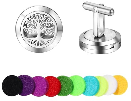 JewelryWe Boutons de Manchette Homme: Boutons de Manchette en acier inoxydable avec Diffuseur Huile Essentielle Motif Arbre de Vie Parfumeur Intégré pour les Mariages et les Occasions Formelles