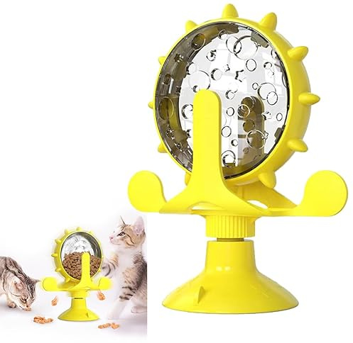 Katter, intelligensleksak, interaktiv snacksdispenser för husdjur, springcykel, kattleksak, övningshjul och utfodringsleksak med sugkoppar för hundar och fotbollsbräda för katter (gul)
