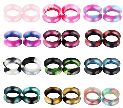 12 Paires Silicone Tunnel Plug Gauge Earrings, 6-18mm Bouchons D'Oreilles Minces Flexibles Silicone Bouchons D'Oreille Tunnels D'éCarteurs D'Oreilles Flexibles Pour Femme Homme, Multicolore (8MM)