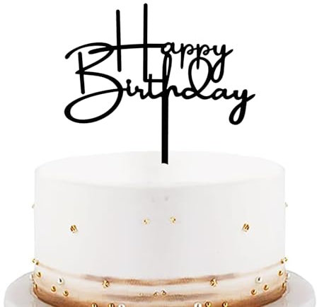 KOBOKO Schwarz Happy Birthday Cake Topper - Acryl Tortendeko für Mann, Frau, Mädchen, Jungen - Kuchen Deko 13,2x13,8cm