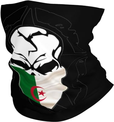 Écharpe Demi-Visage Crâne Algérie Drapeau des Algériens Cache-Cou Multifonction Couvre-Chef Durable Décoration Faciale pour Yoga, Vélo, Extérieur