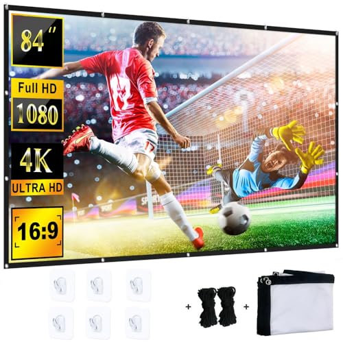 YiYunTE Projector Screen 84 Inch, Indoor Outdoor Projector Screen with 16:9 HD 4K Screen, Portable Foldable Projection Screen Projections Movies Screen for School Home Theatre Cinema Office Party