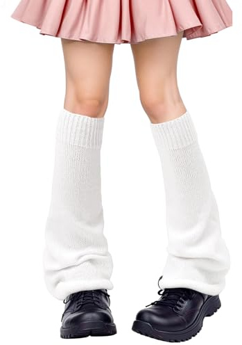 Telooco Benvärmare Y2K Kawaii stickade benvärmare Harajuku utsvängda benvärmare Preppy Baggy långa strumpor Lolita Gyaru gotiska tillbehör för kvinnor flickor (vit)