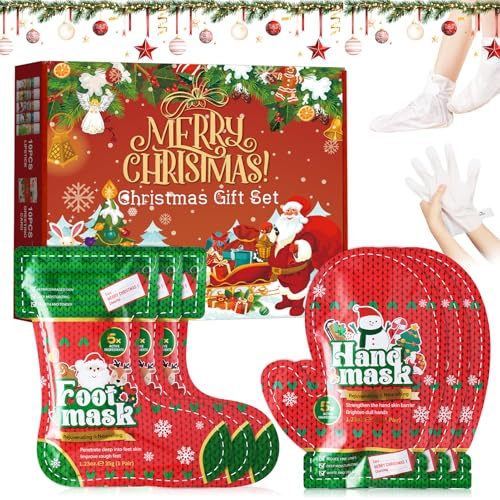 Noël Masque Pieds, 3 Paires Masque Pieds Peeling Exfoliant, 3 Paires Soins des Mains et des Pieds, masque Pieds Très Secs et Abîmés pour Rendre la Peau Plus Lisse