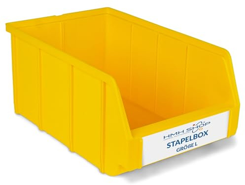 HMH 4x Stapelboxen Größe L Werkstatt Garage Keller Sichtlagerboxen 335x209x152mm Lagerboxen GELB Sichtlagerkästen Kleinteile Aufbewahrung