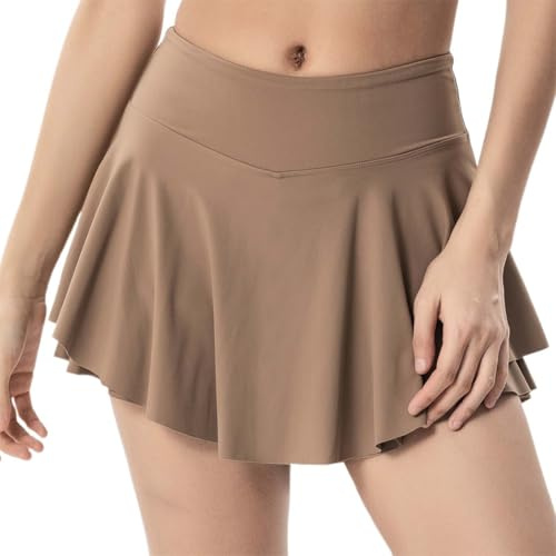 Falda de mujer de cintura alta para deporte, tenis, bádminton, danza y yoga, diseño transparente, marrón, S