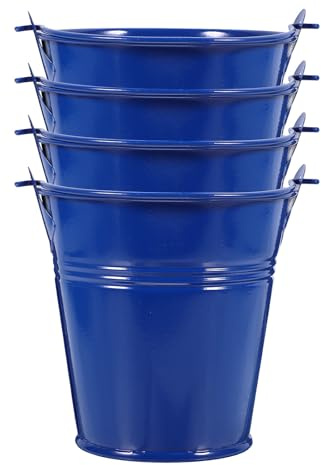 SHINEOFI Lot de 4 Mini Seaux Décoratifs en Fer Bleu Foncé avec Poignées Pots à Fleurs et Supports Métalliques pour Plantes Seaux de Rangement pour Fête et Bureau