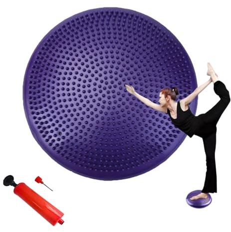 Cojín de Equilibrio Propioceptivo Hinchable,Balance Cushion,Cojín Inestable con Bombín para Soporte Lumbar,Entrenamiento de Tronco,Espalda,Fitness,Rehabilitación,Coordinación,Morado,33.5cm