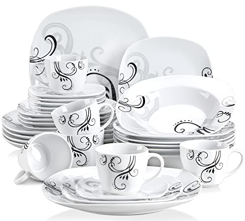 VEWEET Tafelservice 'Zoey' aus Porzellan, 30-teilig | Geschirrset beinhaltet Speiseteller, Dessertteller, Suppenteller, Kaffeetassen und Untertassen | Geschirrservice für 4-12 Personen