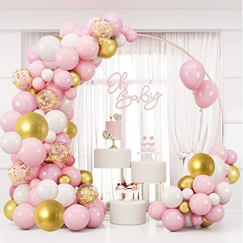 Luftballons Girlande Rosa Weiß und Gold, 128 stück 10 12 Zoll Luftballons Girlande Rosa Weiß Gold Set mit Konfetti Ballon + Ballon Girlande Streifen und Luftballon Kleber Punkt Aufkleber