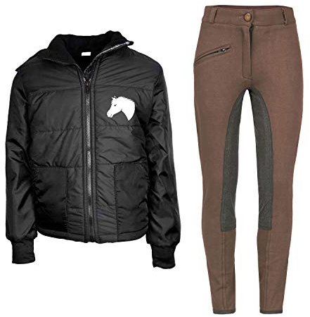MS-Trachten Reitset Reithose braun Kinder Reitjacke Mia schwarz gesteppt Fleecefutter (122/128)