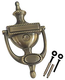 QCAA Türklopfer aus massivem Messing, viktorianischer Seil, 19,5 cm, mit 160-Grad-Glaslinsen-Türspion (UL-gelistet), antikes Messing, 1 Packung, hergestellt in Taiwan