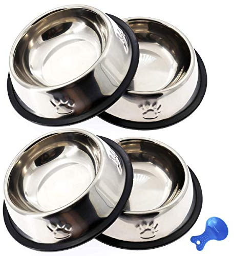 Katzennapf, Futternapf Katze, 4 Stück Katzennäpfe Edelstahl rutschfest Katzen Napf Set, Fressnapf Katze aus Edelstahl Futterschüssel, Wasser Fütterung Schüssel