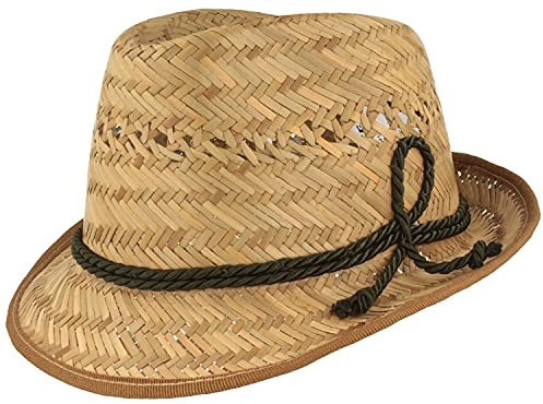 Barn stråhatt | Sommarhatt | Solhatt – 100 % halm – för pojkar och flickor – särskilt lätt och bekväm med blå-vit kodeluppsättning, beige – Traditionell uppsättning, 49 cm