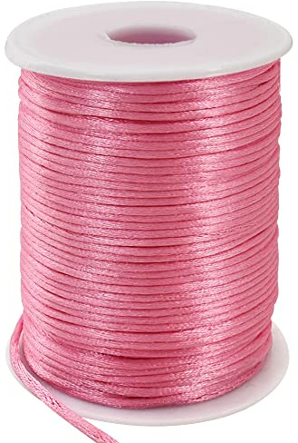 TONIFUL 2mm x 110 Yards Light Pink Nylon Cord Satin String for Bracelet Jewelry Making Rattail Macrame Waxed Trim Cord Necklace Bulk Beading Thread Kumihimo Chinese Knot Craft