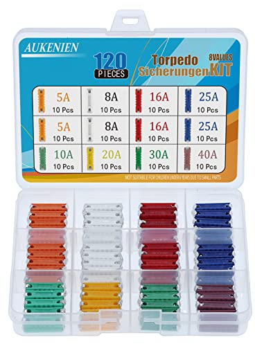 AUKENIEN 8 Valori 120 pezzi Fusibili a Siluro Trattore Ceramica Assortiti 5A 8A 10A 16A 20A 25A 30A 40A Fusibili Torpedo per Siluri Trattore 5 8 10 16 20 25 30 40 Ampere Fusibile Continental Set