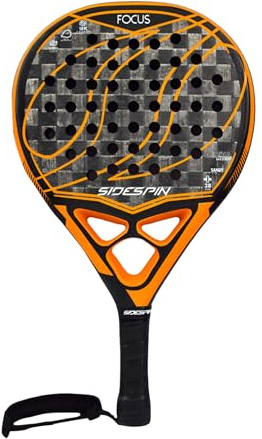 SideSpin - Pala de Padel Hombre Focus 18K - Profesional Unisex | Ideal para Jugadores de Ataque | Gran Durabilidad | Balance Alta Manejabilidad, Naranja/Negro, Carbono 18K 360-380g