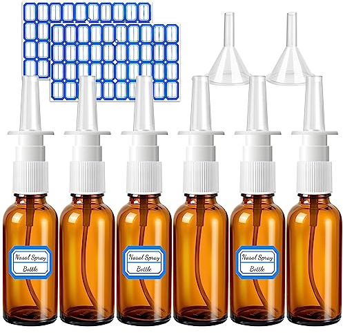 ZHWKMYP 6 st nässprayflaska, 30 ml/10 oz glas nässpray flaska tom, fin dimma sprutor atomiserare med trattar och etiketter