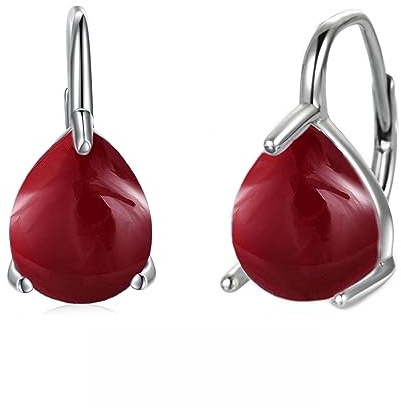 POPLYKE Teardrop Granat Leverback Ohrringe für Damen 925 Sterling Silber Granat Ohrringe Januar Birthstone