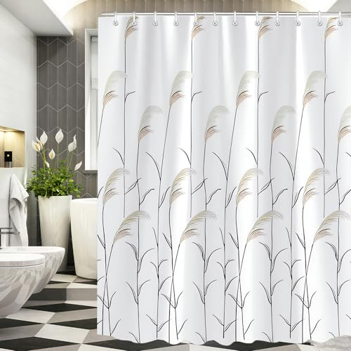 Lerores Duschvorhang 120x200cm, Weizenohr Beschwerter Saum Antischimmel, Wasserabweisend, Waschbar Polyester Stoff Badevorhänge mit Ösen und 8 Duschvorhangringe für Badezimmer, Badewanne