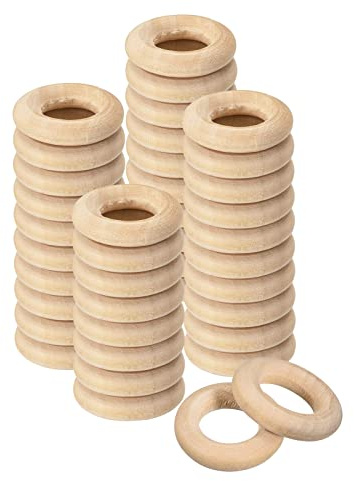 QUARKZMAN 120 Piezas de Anillos de Madera Natural de 20mm (0.8 Pulgadas), 5mm de Grosor, Círculos de Madera Lisos sin Terminar para Manualidades, Tejer, Macramé, Colgante
