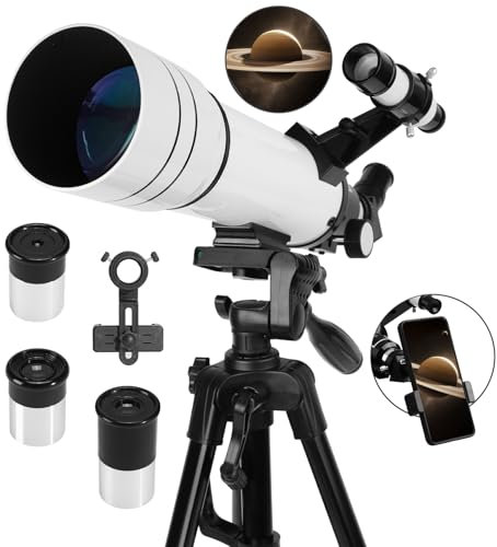 Teleskop, Astronomie Teleskop für Erwachsene High Powered, 70mm Apertur 400mm Professionelle Refraktor Teleskope für Kinder & Anfänger (White)