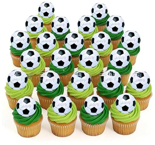 48Pcs Edible Wafer Basketball Cake Toppers Cupcake Pick Decorations for Sports Theme Babyshower Birthday Event Party Supply Decorations (Football)