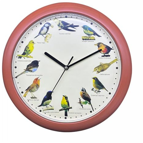 Herzberg, HG03701-WOO, Vogelgesang-Uhr aus Holz, singende Uhr, beruhigende Melodien, vielfältige Vogelsymphonie, lehrreich für Kinder, einfache Installation, langlebiges PP-Material