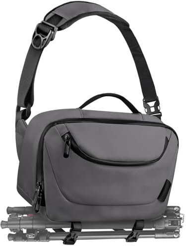 TAAOKA Borsa a tracolla per fotocamera, da viaggio, impermeabile, con supporto per treppiede, DSLR/SLR/Mirrorless, piccola borsa a tracolla per fotografi (grigio)